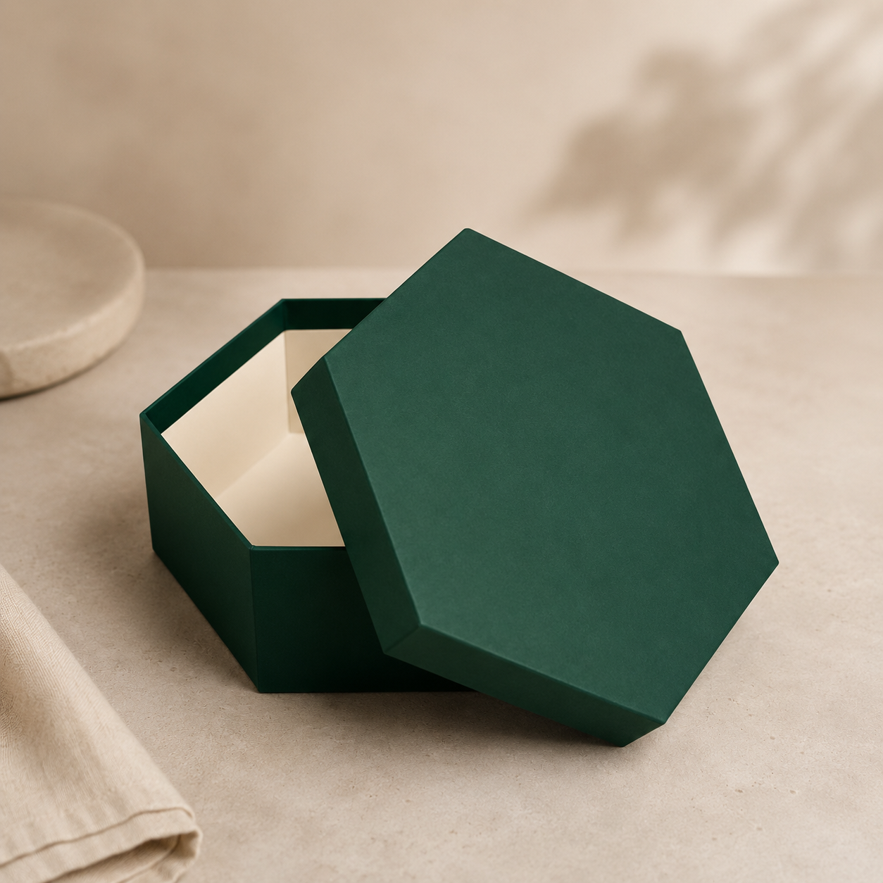 Hexagon Box packaging showing the focus keyword for rank math six sided retail check
