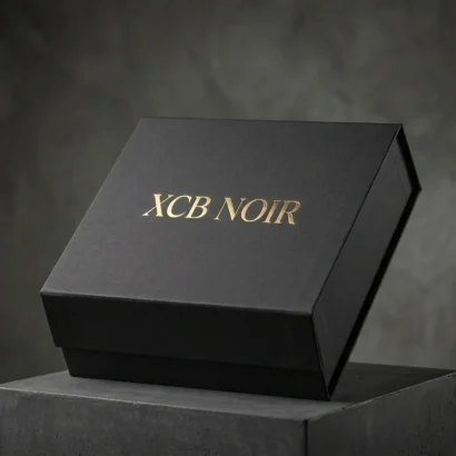Custom Matte Black Rigid Box with Magnetic Closure - Closed Front Perspective