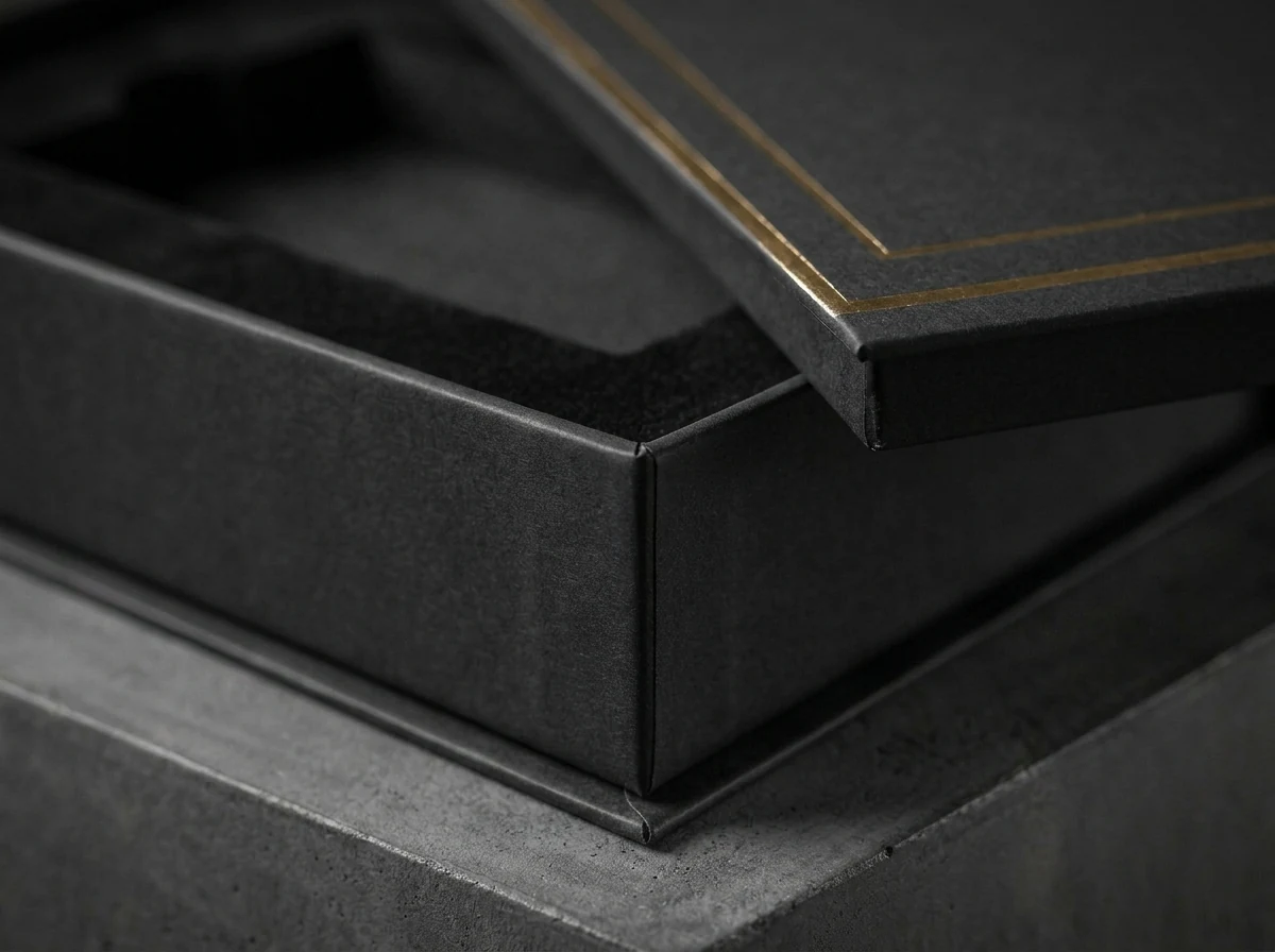 Custom Matte Black Rigid Box - 2.5mm Greyboard Macro Corner and Insert Detail