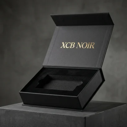 Custom Matte Black Rigid Box with Magnetic Closure - Open Angle with Velvet Insert