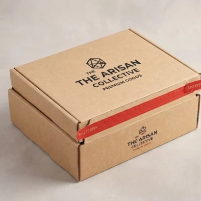 Custom Mailer Boxes with Easy-Open Tear Strip - Sealed Front Quarter View